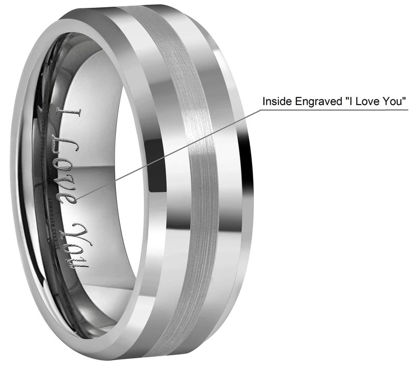 CROWNAL 6mm 8mm 10mm Tungsten Carbide Wedding Band Ring Engraved I Love You Men Women Brushed Strip Beveled Edge (10mm,17) - Image 3